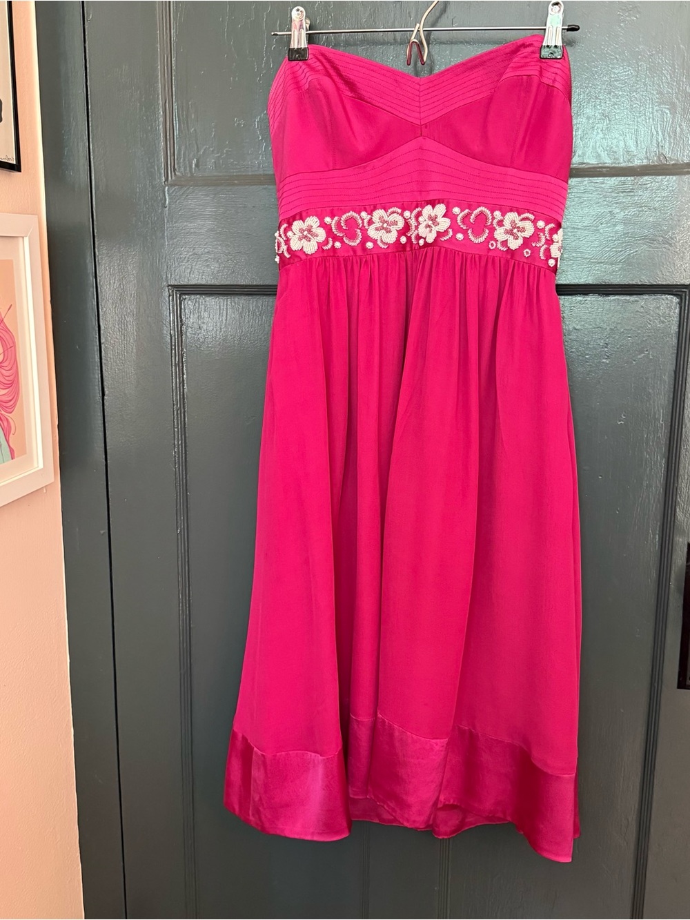 Shoshanna Fuchsia Silk Strapless Beaded Embroidered Party Dress